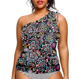 playera tankini de talla grande para mujer – Blusa con control de abdomen 2025, solo con un hombro, sin parte inferior, estampado de cachemira, 24 Plus