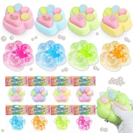 Taba Squishies Paw, 8Pcs Cat Paw Squeeze Toys, Sticky Stress Toys, Cute Kawaii Sensory Toys, Clear Fidget Toys for Stress Relief, Novelty Cute Things Party Favors for Kids Adults