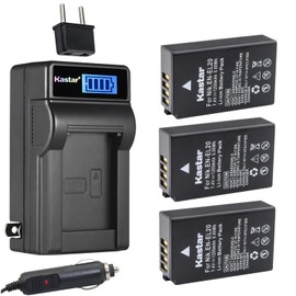 Kastar 3-Pack EN-EL20 Battery and LCD AC Charger Compatible with Nikon Coolpix P950, Nikon Coolpix P1000, Nikon Coolpix A, Nikon 1 AW1, Nikon 1 J1, Nikon 1 J2, Nikon 1 J3, Nikon 1 S1, Nikon 1 V3