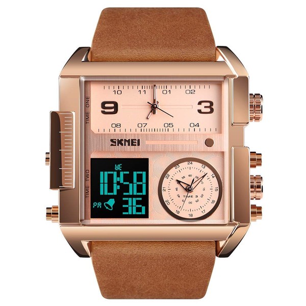 Men's Square Large Face Digital Sports Watch, LED Analog Quartz