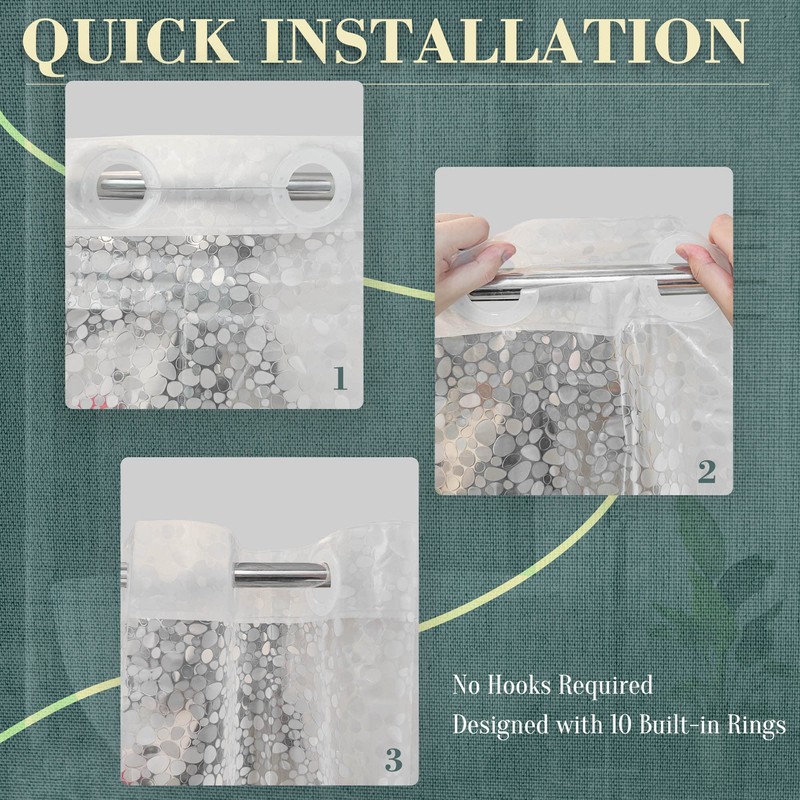 ABLUEN No Hook Shower Curtain or Liner - 8G Heavy