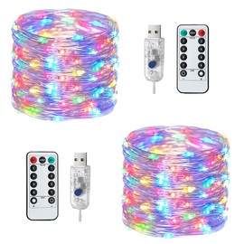 Augone 2 Stck LED Lichterkette, 120LED 12M / 40Ft 8 Modi USB lichterkette au?en/innen Wasserdichte mit Fernbedienung fr Schlafzimmer, Hof, Party, Hochzeit, Weihnachten, DIY etc [bunt]