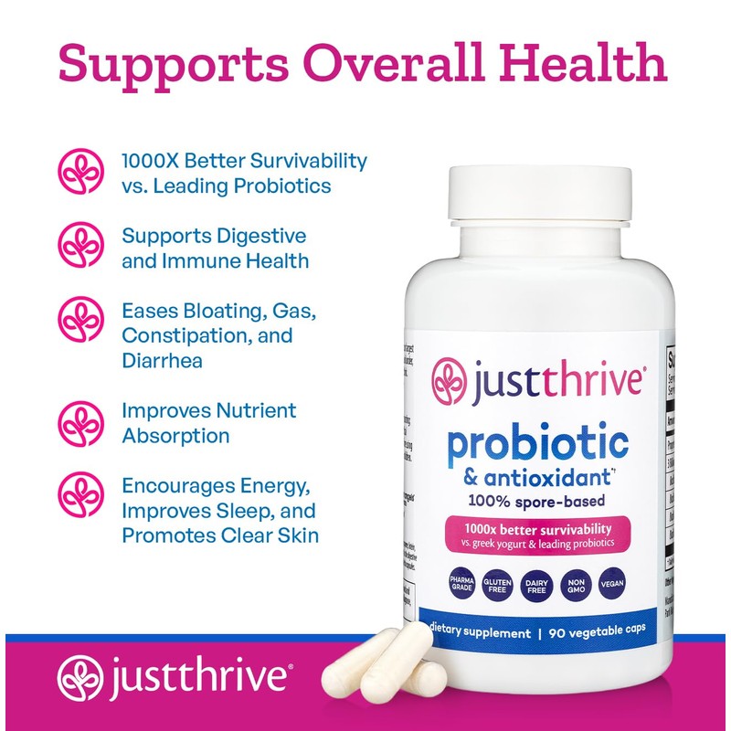 Just Thrive Probiotic & Antioxidant Supplement - 100% Spore-Based Digestive