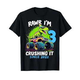 3rd Birthday Monster Truck Dinosaur Party Boys Rawr I'm 3 T-Shirt
