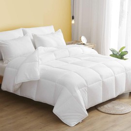 DWR Full/Queen 100% Cotton Down Alternative Comforter - Ultra-Soft Skin-Friendly Cloud Fluffy Eucalyptus Microfiber Comforter Duvet, Medium Warm for All Season, White