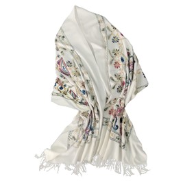 Urban CoCo Women's Embroidered Tassel Long Shawl Oversize Scarf Wraps for Women (#4-White)