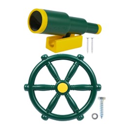 THAKSENY Playground Accessories for Kids, Swingset Attachments with Pirate Ship Wheel, Toy Telescope and Safety Handles，Pirate Accessories for Kids Treehouse (Gree 2 PCS)