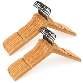 TOPIA HANGER Bamboo Wooden Hangers, Clothes Hangers with Rotatable Black Hook and Smooth Cut Nothces, Set of 20 Durable and Slim Wood Hangers for Coats, Suits, Jackets, Sweaters, Dresses - CTS08