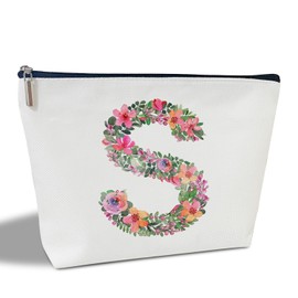 Initial Letter S Gifts for Women Mom Friend Besties Sister, Flower Monogrammed Makeup Bag, Cosmetic Travel Bag with Zipper for Mother's Day Wedding Graduation, Bride Bridesmaid Pouch Toiletry Bag - 19