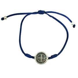 Pulsera de San Benito, cordón ajustable con medalla de San Ben, patrón de estudiantes y Europa, gran regalo católico para primera comunión o confirmación, Metal, Sin gemas.