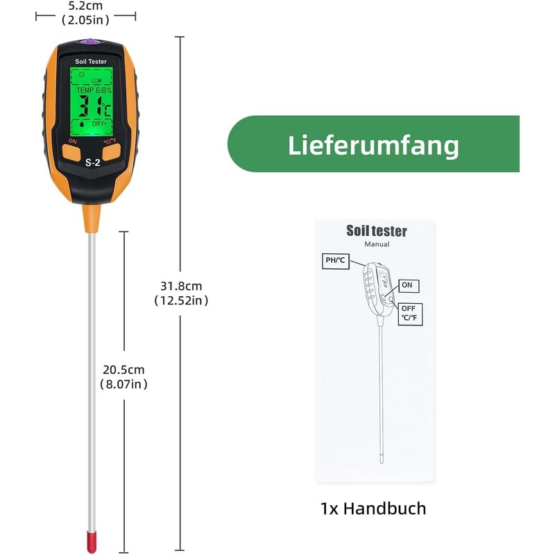 5 in 1 Soil Meter, Digital Soil Moisture Meter with