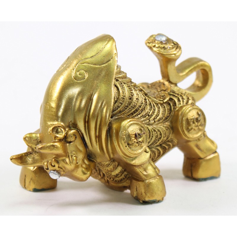 Feng Shui 4" Gold Money Bull Ox Wealth Statue Figurine