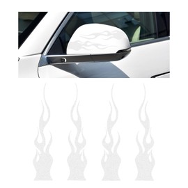 DXNQ 4 PCS Car Flame Reflective Sticker, Waterproof Racing Sports Flame Stripe Decal, Self Adhesive Bumper Decals Safety Stickers for Car Mirror Motorcycle Helmet, Car Accessories (White)