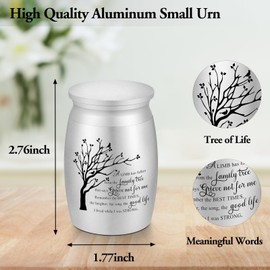 XIUDA Small Urns for Human Ashes Keepsake Tree of Life Aluminum Memorial Mini Cremation Urn for Women Men Decorative Funeral Urns