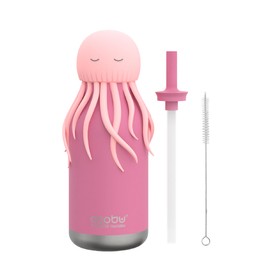 asobu Bestie Bottle Insulated Stainless Steel Water Bottle with Detachable Soft Animal Head Fun Drinking For Kids and Teens with Flexible Reusable Straw 16 Ounce (Jellyfish Pink)