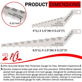 2Pcs Mini Tech Gauge 32nds Brake Pad Measuring Tool, 2-in-1 32ths(16ths)-Labeled Technician Gauge for Brake Lining & Drum Wear, No Wheel Removal Needed