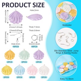 Cheriswelry 7 Pairs Shell Earring Kit Resin Scallop Pendants Charms Stainless Steel Jump Rings Earring Hooks 41x40x7.5mm for Ocean Beach Jewelry Making Decoration