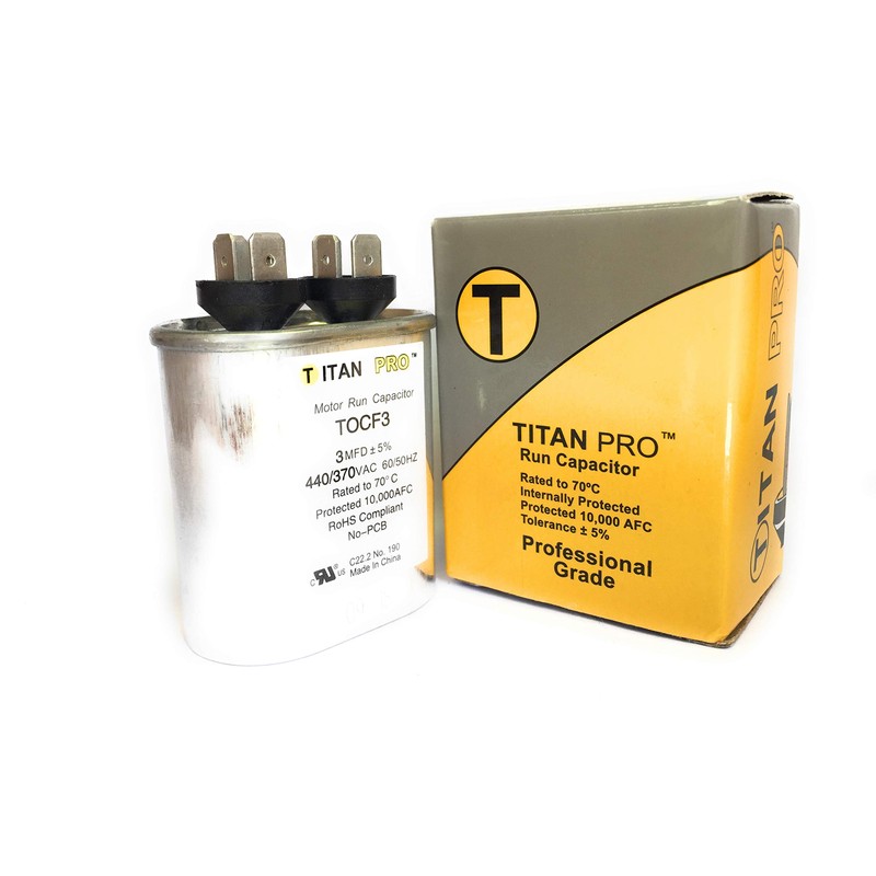 Motor Run Capacitor, 3 MFD, 2-3/4 In. H