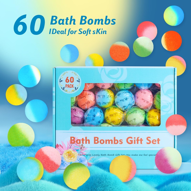 60 Pcs Bath Bombs Set - Massive Quantity Natural Bath