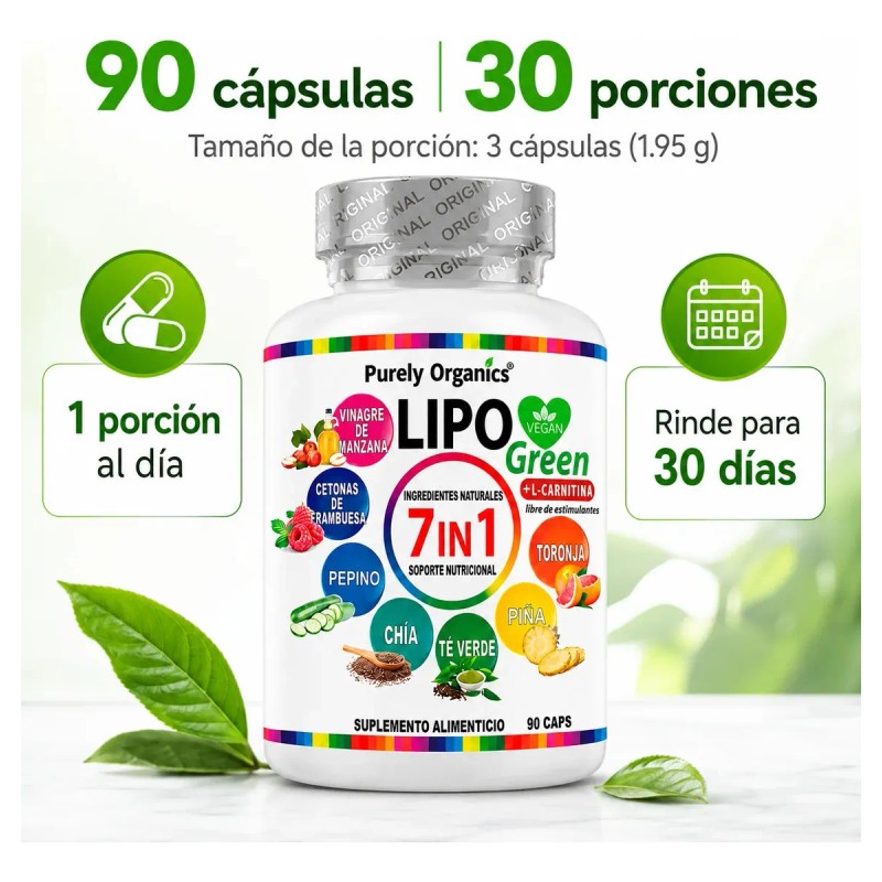 Lipo Green Carnitina Vinagre Manzana Cetonas Frambuesa Verde Chía Piña