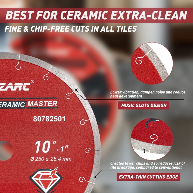 EZARC 10 inch Diamond Saw Blade, Advanced Ceramic Diamond Porcelain