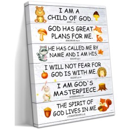 Christian Scripture Canvas Wall Art for Kids Room - I Am a Child of God Bible Verse Wall Decor, Christian Religious Picture Art Prints for Kids Room, Nursery, Classroom 12x16 inch Framed