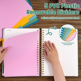 Ovesmusl Hardcover Spiral Notebook 8.5" x 11" with 5 Removable Dividers 300 Pages Leather 5 Subject Notebook College Ruled 100GSM Large Spiral Notebooks for Work Thick Lined Journal for Women, Pink