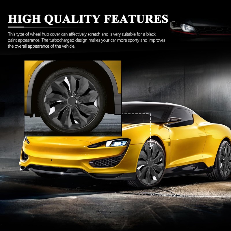 DREAMIZER Glossy Black 15" Hubcaps Replacement,4Pcs Universal R15 Hub Caps