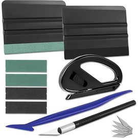 Window Tint Kit, Profession Car Wrap Kit with Felt Squeegee and Felt Replacements, Craft Knife and Blades, Safe Vinyl Cutter, Micro Squeegee for Vinyl Wrap Tools Tint Tools
