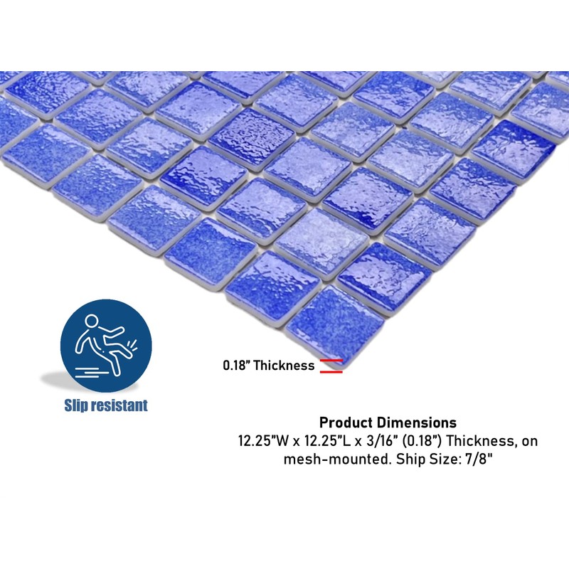 Tenedos Blue Recycled Glass Mosaic Tile Square 7/8 Inch Pattern
