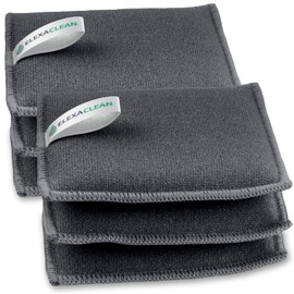 ELEXACLEAN Washing Up Sponge Scouring Sponges (Set of 6, 12 x 10 cm, Dark Grey) Washable - for Reuse with Microfibre - New: Large Version