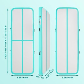 Inflatable Gymnastics Mat 10ft/13ft/16ft/20ft/ Air Tumbling Track Mats 4/8 inches Thick for Home Use/Training/Cheerleading/Yoga/Water with Pump 16.6ft x 3.3ft x 4inch Mint Green