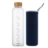 sunkey 32 oz Glass Water Bottle with Time Marker Bamboo