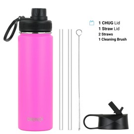DRINCO Stainless Steel Water Bottle Spout Lid Vacuum Insulated Double Wall Water Bottle Wide Mouth (40oz 32oz 22oz 18oz 14oz) Leak Proof Keep Cold Sport Camping Hiking (22 oz, 22oz Island Pink)