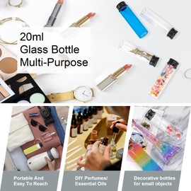 Jiuwu 32 Pack 2/3 Oz Mini Glass Jars with Screw Cap,20 Ml Glass Bottle with 5 Funnels for Sample Collection