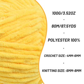 4 Packs Fluffy Chenille Yarn for Crocheting, Chunky Velvet Yarns for Crochet Amigurumi, Baby Yarn for Crocheting Soft Blanket, 349.9yds /14.1 oz Bulky Yarns for Crafts/Hats/Shoes/Socks (4Light Yellow)
