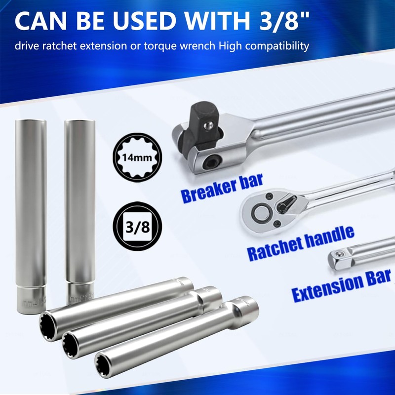 KTTOOL 5PCS Deep Metric Socket Set, 3/8-Inch Drive Thin Wall