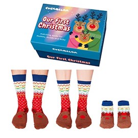 Our 1st Christmas Reindeer Cucamelon Socks for Dad, Mother & Baby (3 Pairs) - Our First Christmas Reindeer Stocking, brown