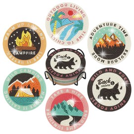 Temlum Diamond Painting Coasters with Holder, Set of 6 Outdoor Pattern Diamond Painting for Adults and Beginners, DIY Coasters, Diamond Painting Set, Crafts, Adults