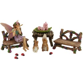 PRETMANNS Fairy Garden Fairy - Fairy Garden Accessories - Miniature Garden Fairies - Small Fairy Figurine for Outdoor Miniature Garden with Fairy Furniture, Squirrel & Bunny 14 Pieces