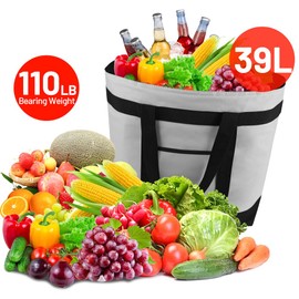 mosago 2PK Reusable Grocery Tote Bags, Insulated Cooler Shopping Bag for Women/Men, Pizza/Food Delivery Bags to Keep Food Hot/Cold for Uber Eats/Doordash, Cooler Bag for Travel/Picnic, Collapsible