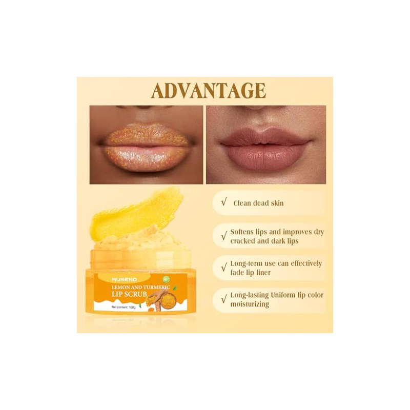 Exfoliante Labial De Cúrcuma Y Limón Con Cepillo, Exfoliante Para