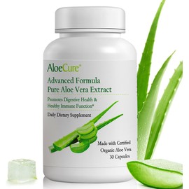 AloeCure Organic Aloe Vera Capsules, 160,000mg Inner Aloe Leaf Equivalent per Serving, Support Gut, Digestive, & Immune Health, Helps Maintain Balanced Stomach Acidity, Aloin Free, 30 Capsules