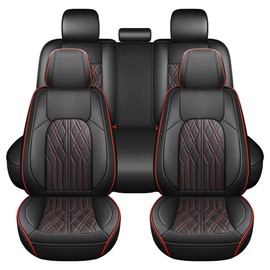 Huidasource Car Seat Covers Full Set, Leather Vehicle Cushion Covers, Universal Fit for Most Car Sedan SUV Pickup Truck, Fit for Acura Honda City Nissan Altima Mazda Hyundai (Full Set/Black&Red)