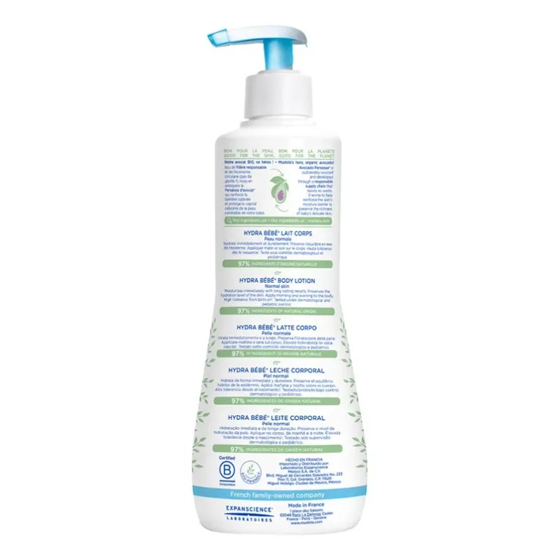Mustela Hydrabebe Loción Corporal Para Piel Normal, 500ml