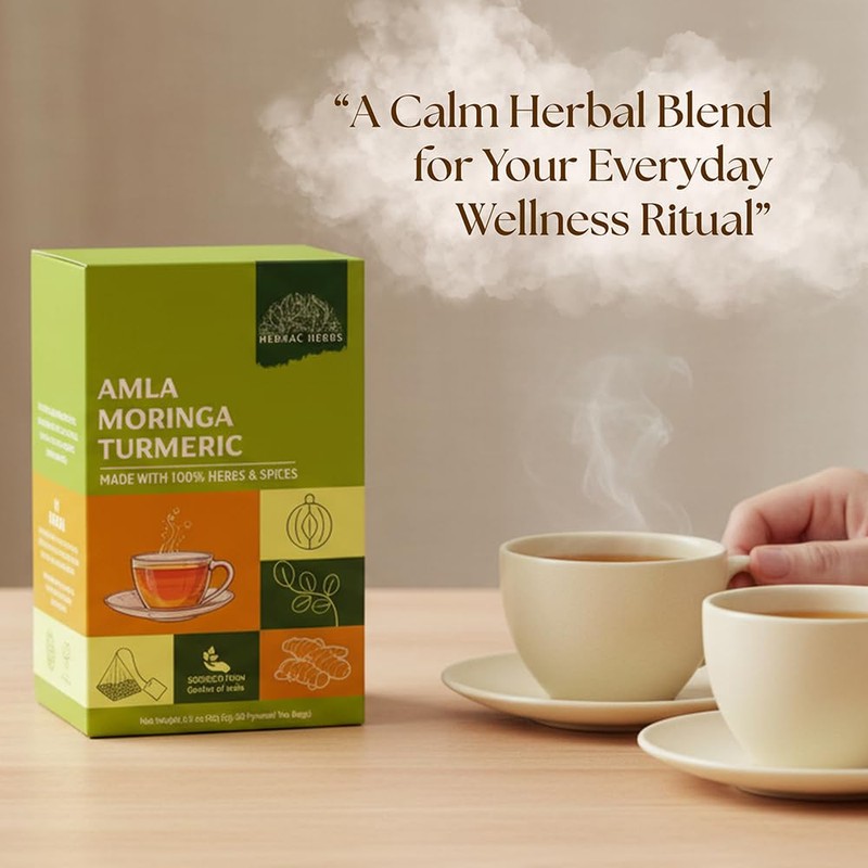 Amla Moringa Turmeric Tea Bags | Herbal Caffeine-Free Blend |
