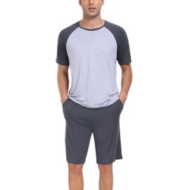 COLORFULLEAF Men's Nightwear Shorts Pyjamas Sets Summer Bamboo Pjs Shorts and T shirt Set Soft Lounge wear with Pockets S-XL (Iron Grey,XL)