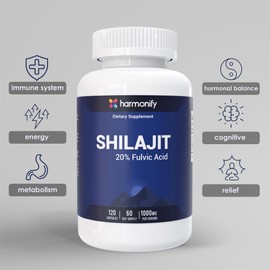 Shilajit for Men and Women Capsules, Pure Himalayan Fulvic Acid 85+ Minerals Supplement, 120 Cnts, 60 Day Serving, 1000 mg, Proudly USA Company