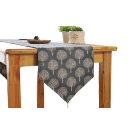 CosyAurora Linen Table Runner Mulberry Trees Navy Blue, Seasonal Kitchen Dining Table Decoration for Home Party Decor (Navy Grey, 30 x 180 cm)