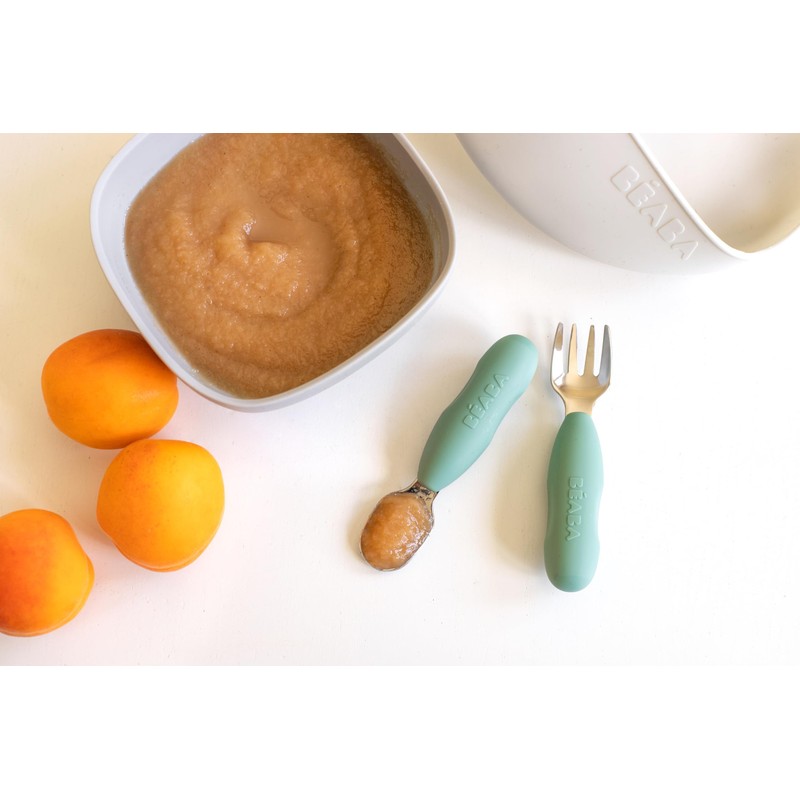 Beaba Stainless Steel Fork and Spoon Pre Cutlery Set, Sage